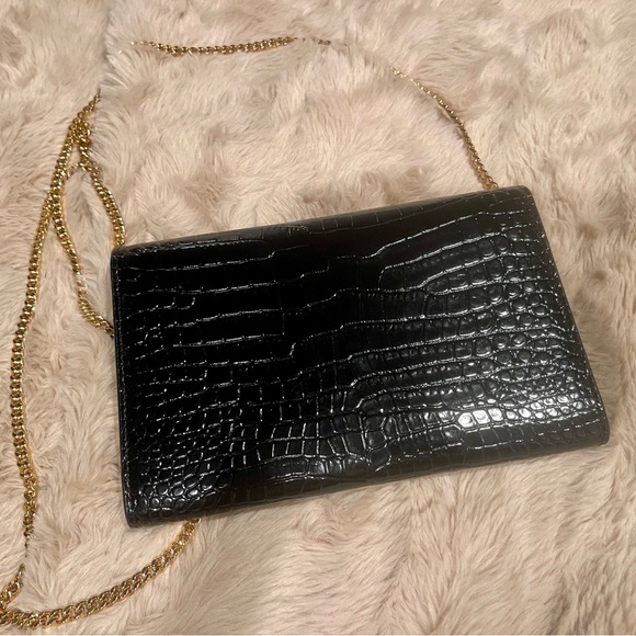 YSL Uptown Croc Embossed Leather Chain Wallet - Picture 7 of 8